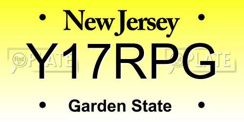 Y17RPG New Jersey License Plate
