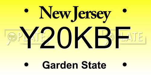 Y20KBF New Jersey License Plate