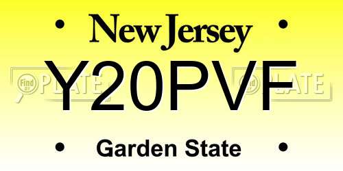 Y20PVF New Jersey License Plate