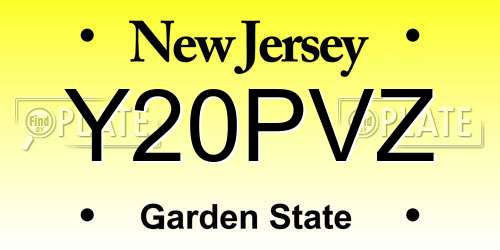 Y20PVZ New Jersey License Plate