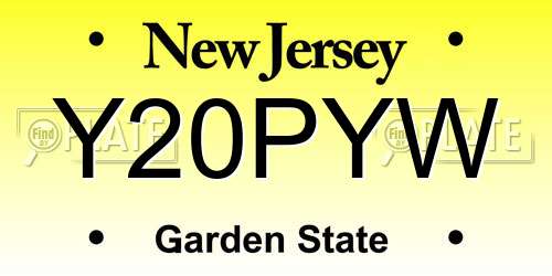 Y20PYW New Jersey License Plate