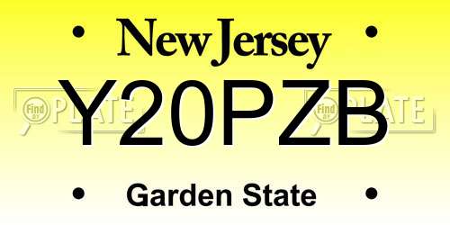 Y20PZB New Jersey License Plate