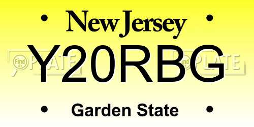 Y20RBG New Jersey License Plate