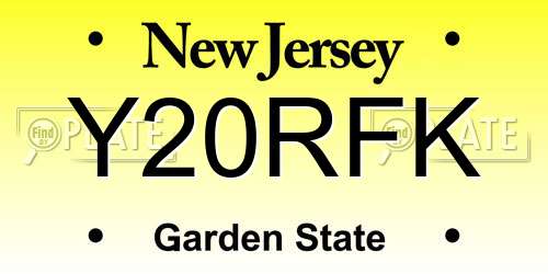 Y20RFK New Jersey License Plate