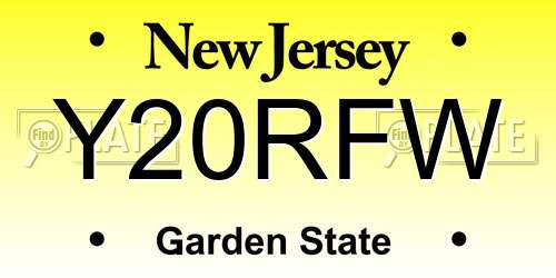 Y20RFW New Jersey License Plate