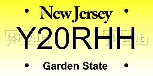 Y20RHH New Jersey License Plate