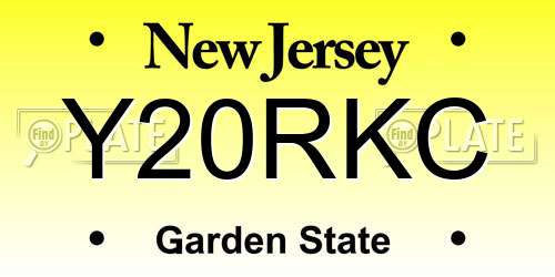 Y20RKC New Jersey License Plate