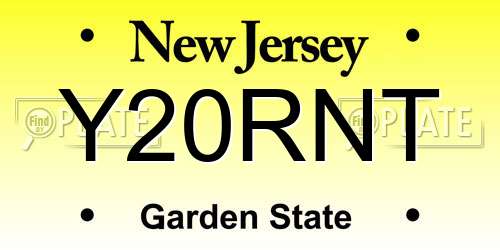Y20RNT New Jersey License Plate