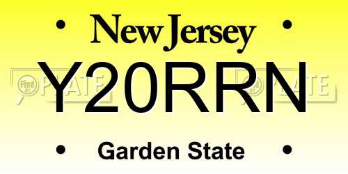 Y20RRN New Jersey License Plate