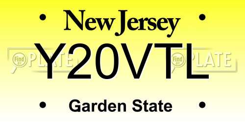 Y20VTL New Jersey License Plate