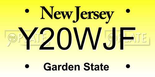 Y20WJF New Jersey License Plate