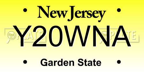 Y20WNA New Jersey License Plate