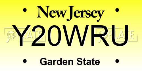 Y20WRU New Jersey License Plate