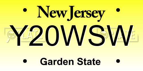 Y20WSW New Jersey License Plate