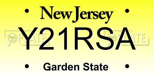 Y21RSA New Jersey License Plate