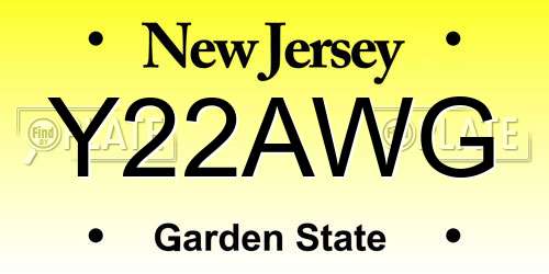 Y22AWG New Jersey License Plate