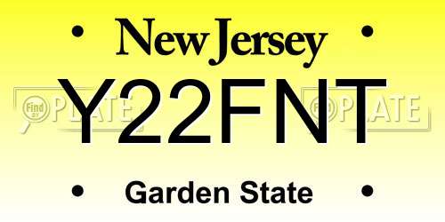 Y22FNT New Jersey License Plate
