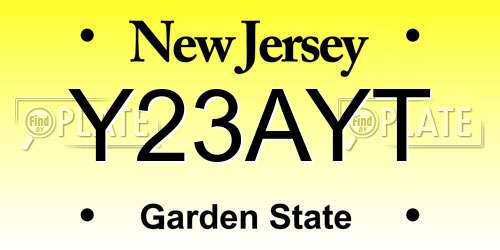 Y23AYT New Jersey License Plate