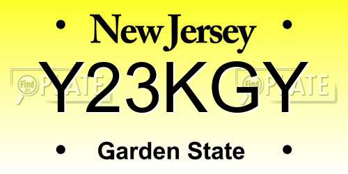 Y23KGY New Jersey License Plate