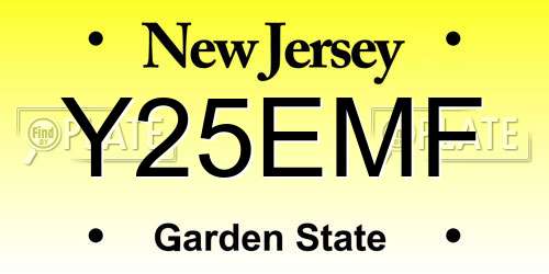 Y25EMF New Jersey License Plate