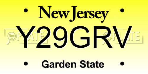 Y29GRV New Jersey License Plate