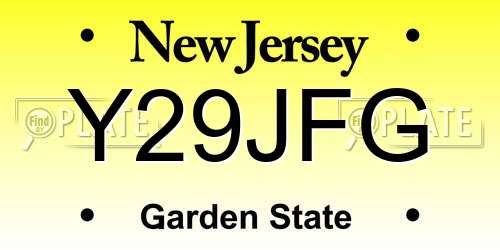 Y29JFG New Jersey License Plate