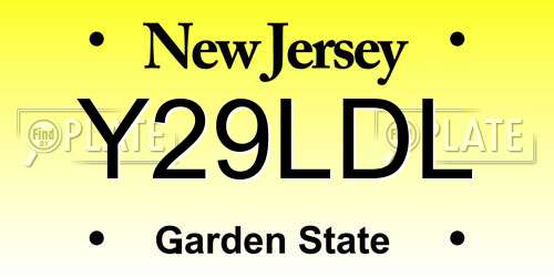Y29LDL New Jersey License Plate