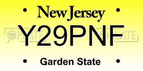 Y29PNF New Jersey License Plate