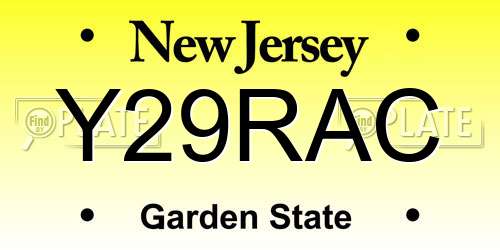 Y29RAC New Jersey License Plate