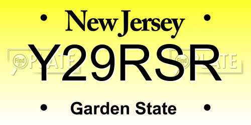 Y29RSR New Jersey License Plate