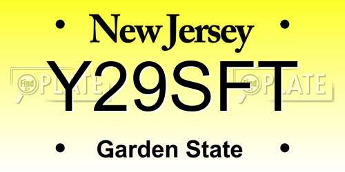 Y29SFT New Jersey License Plate