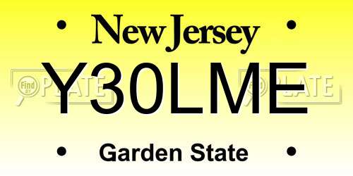 Y30LME New Jersey License Plate