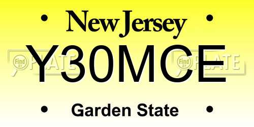 Y30MCE New Jersey License Plate