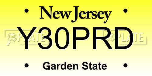 Y30PRD New Jersey License Plate