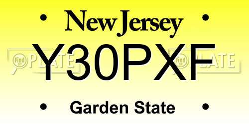 Y30PXF New Jersey License Plate