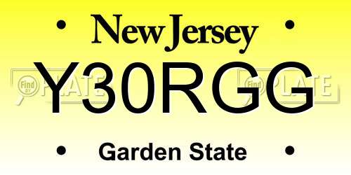 Y30RGG New Jersey License Plate