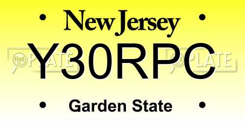 Y30RPC New Jersey License Plate