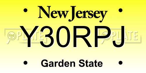 Y30RPJ New Jersey License Plate