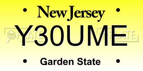 Y30UME New Jersey License Plate