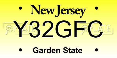 Y32GFC New Jersey License Plate