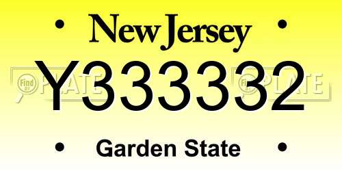 Y333332 New Jersey License Plate