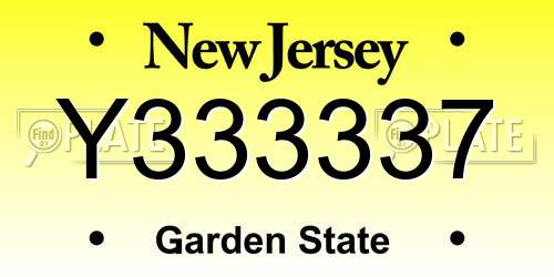 Y333337 New Jersey License Plate