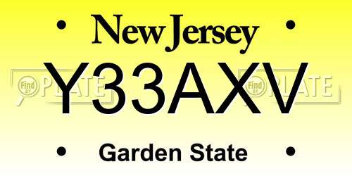 Y33AXV New Jersey License Plate