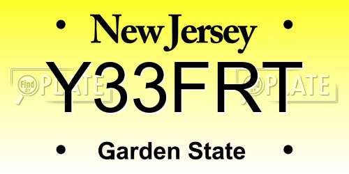 Y33FRT New Jersey License Plate