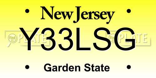 Y33LSG New Jersey License Plate