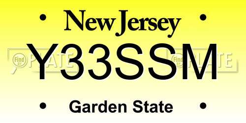 Y33SSM New Jersey License Plate