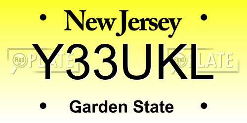 Y33UKL New Jersey License Plate