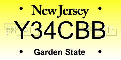 Y34CBB New Jersey License Plate
