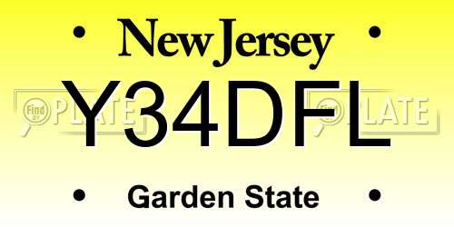 Y34DFL New Jersey License Plate