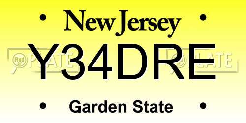 Y34DRE New Jersey License Plate